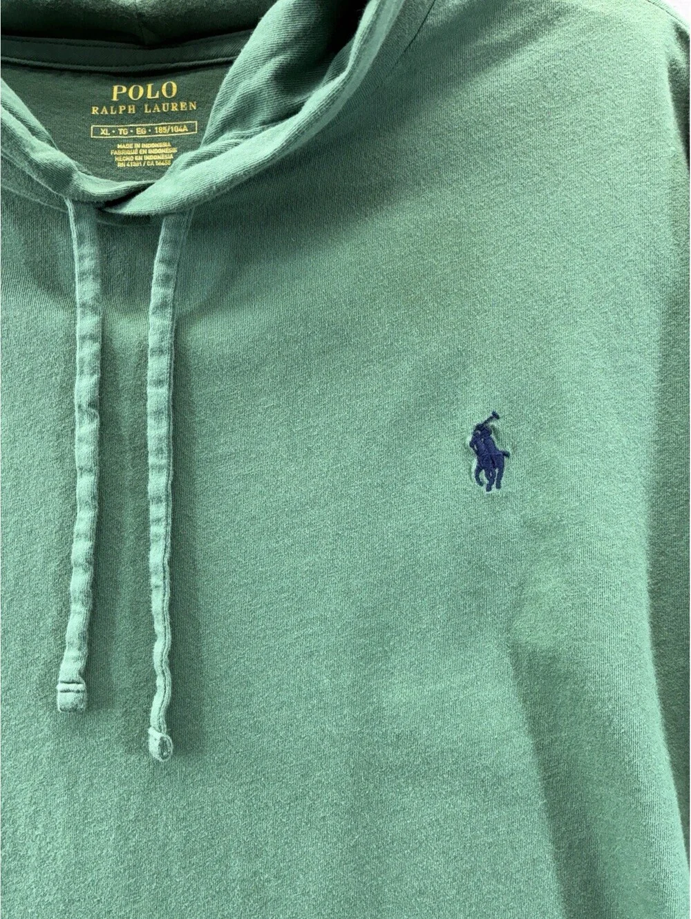 Polo Ralph Lauren Hooded T-Shirt Men XL Green Long Sleeve Jersey Hoodie Pony